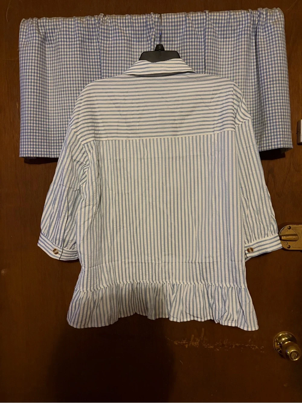 Blue Striped Ruffle-Hem Button Front Top - Picture 8 of 8